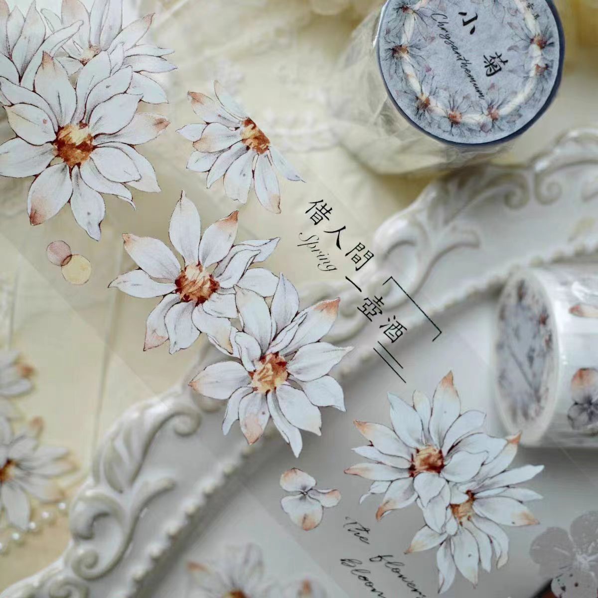 Journal Tape (white chrysanthemum)6 meters/roll