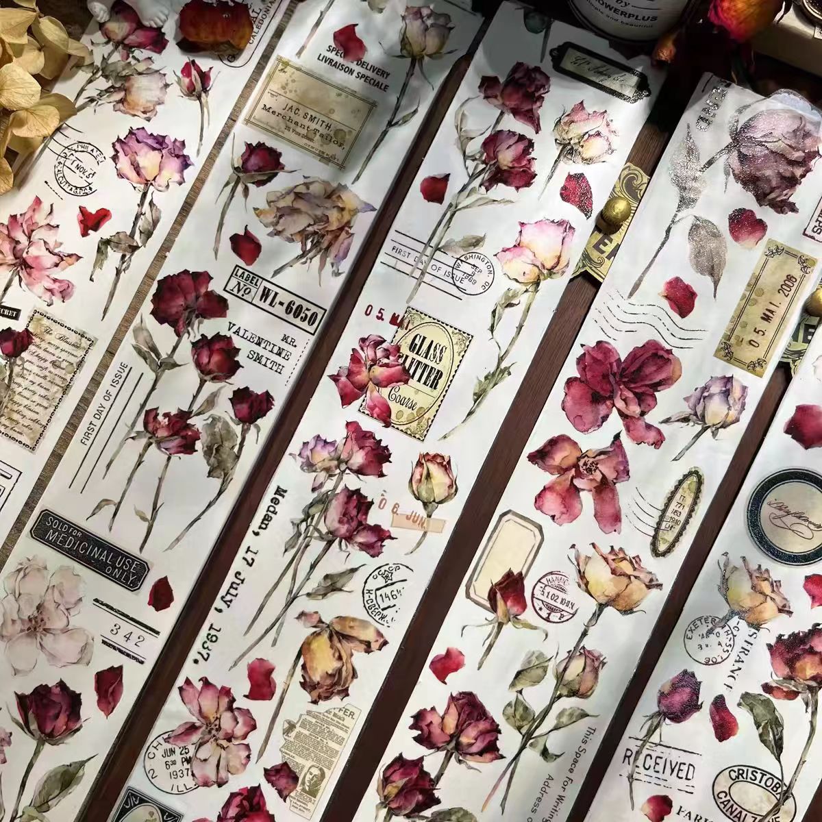 Journal Tape (Vintage red roses)6 meters/roll