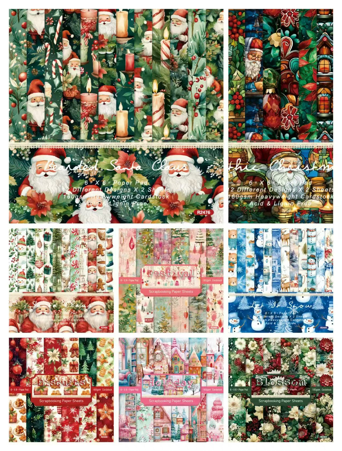 Materiales navideños (paquetes de papel) 24 hojas/paquete