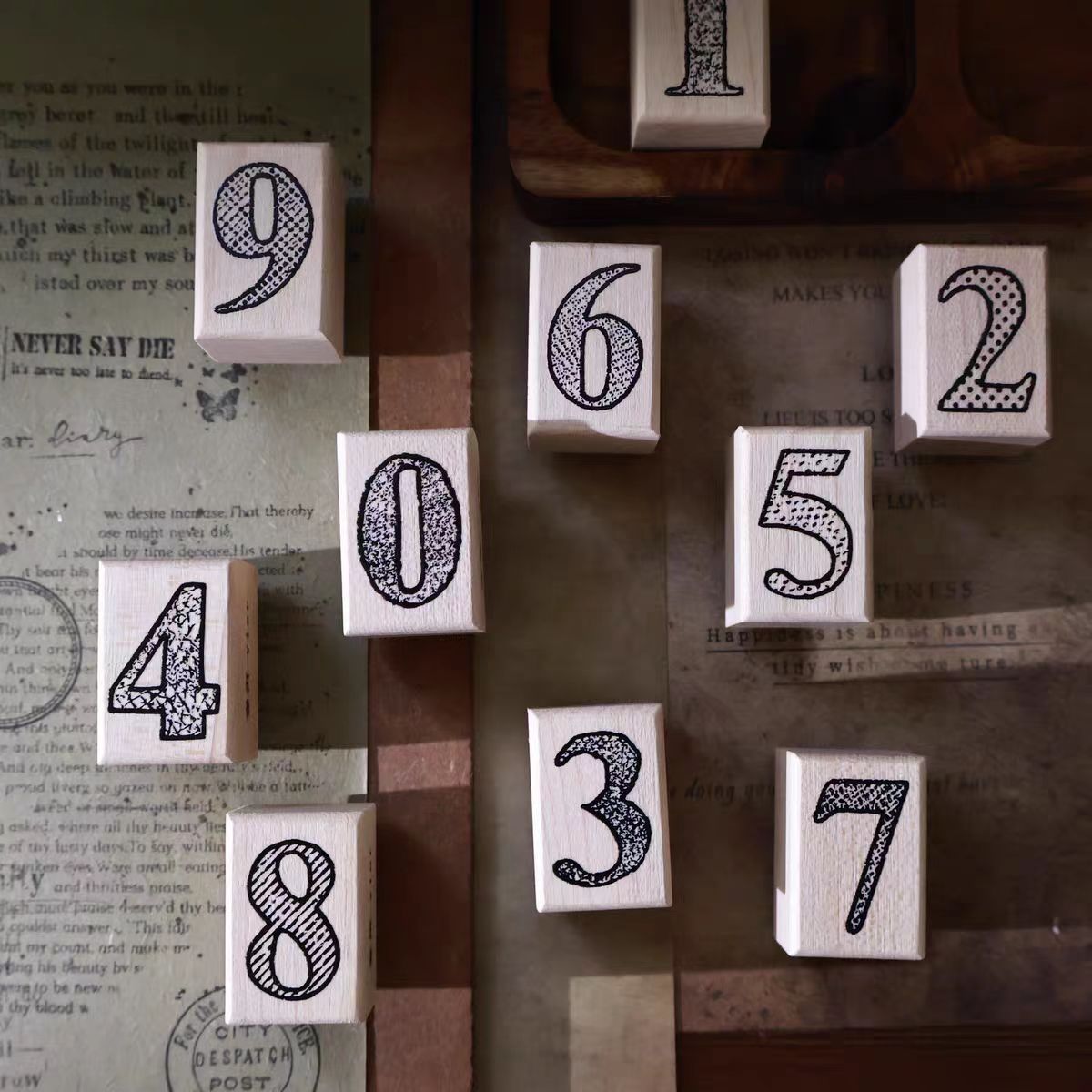 Wooden stamp (a set of 9 pcs) 2*3cm for each one