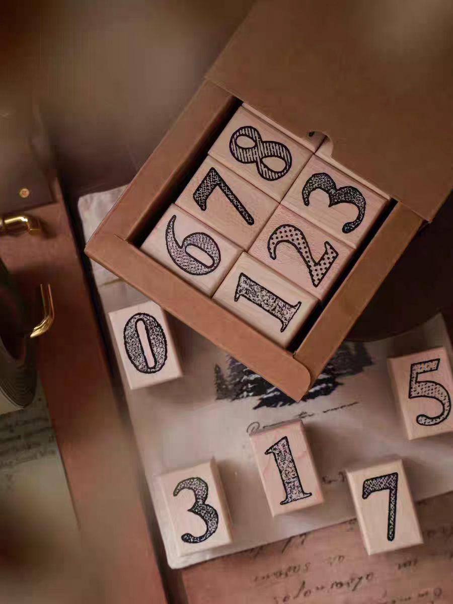 Wooden stamp (a set of 9 pcs) 2*3cm for each one