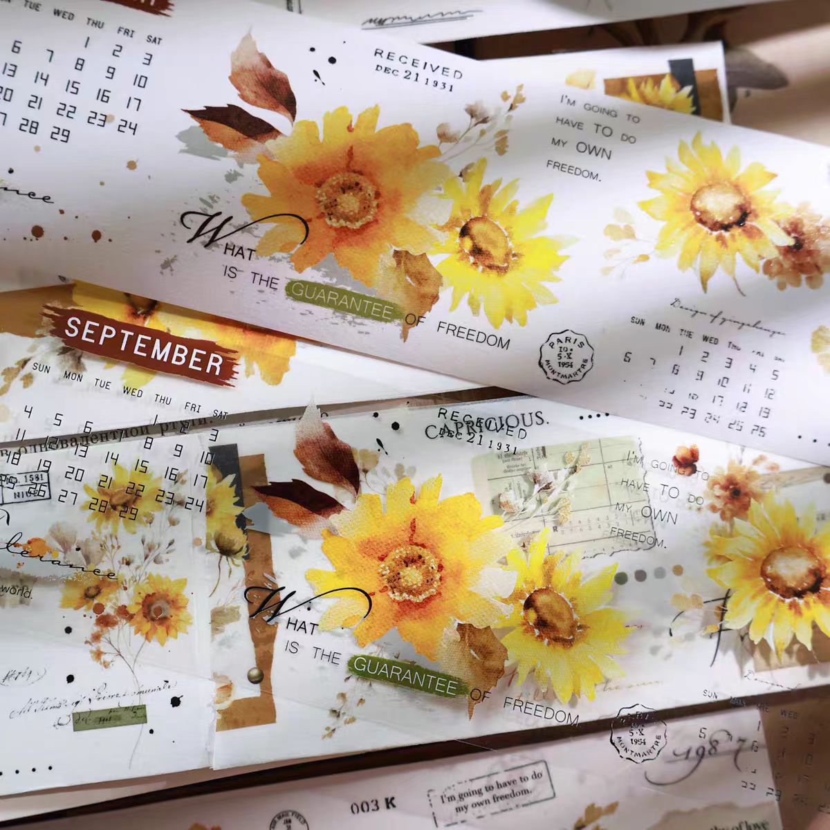 Journal-PET/Washi-tape (Solsikke) 6cm*5m/rulle
