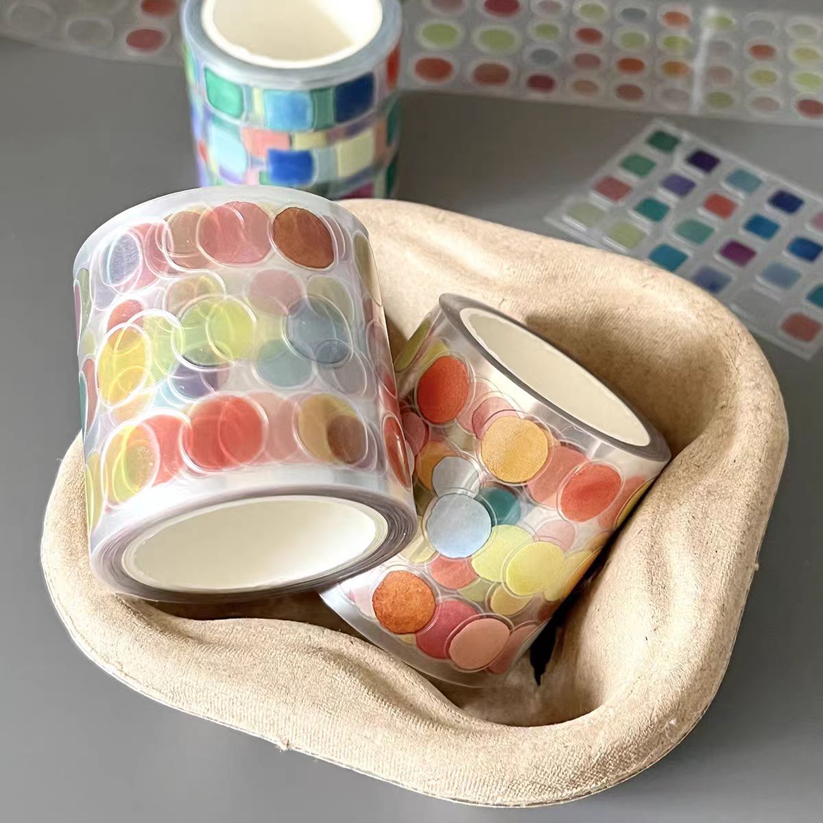 Journal tape watercolor stickers (dots/squares) 4.5cm*5.2m/roll