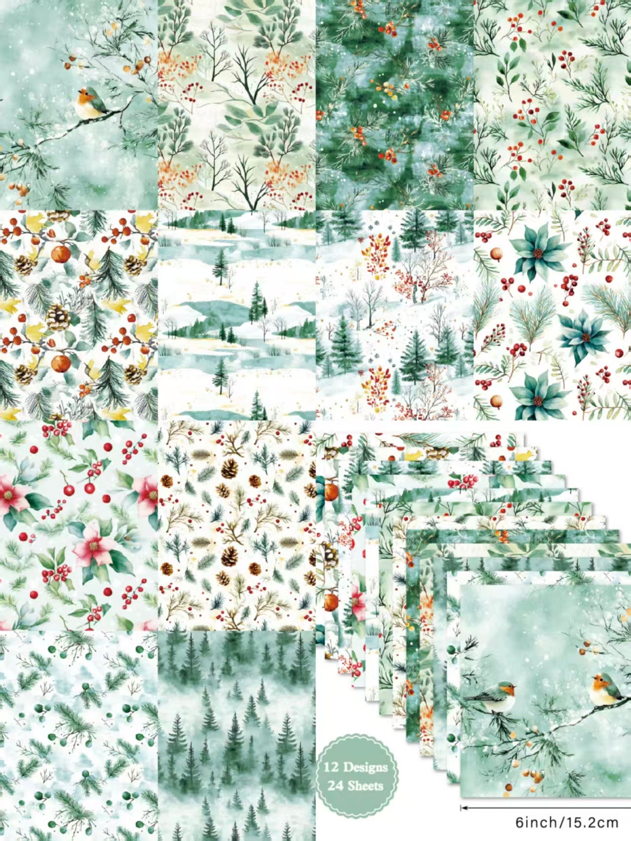 6 inch Journal paper packs (Christmas) 24 sheets/pack