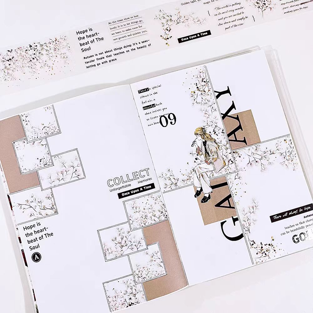 Journal Pre-cut Flowers and Fonts PET Tape (5cm*6m/roll)