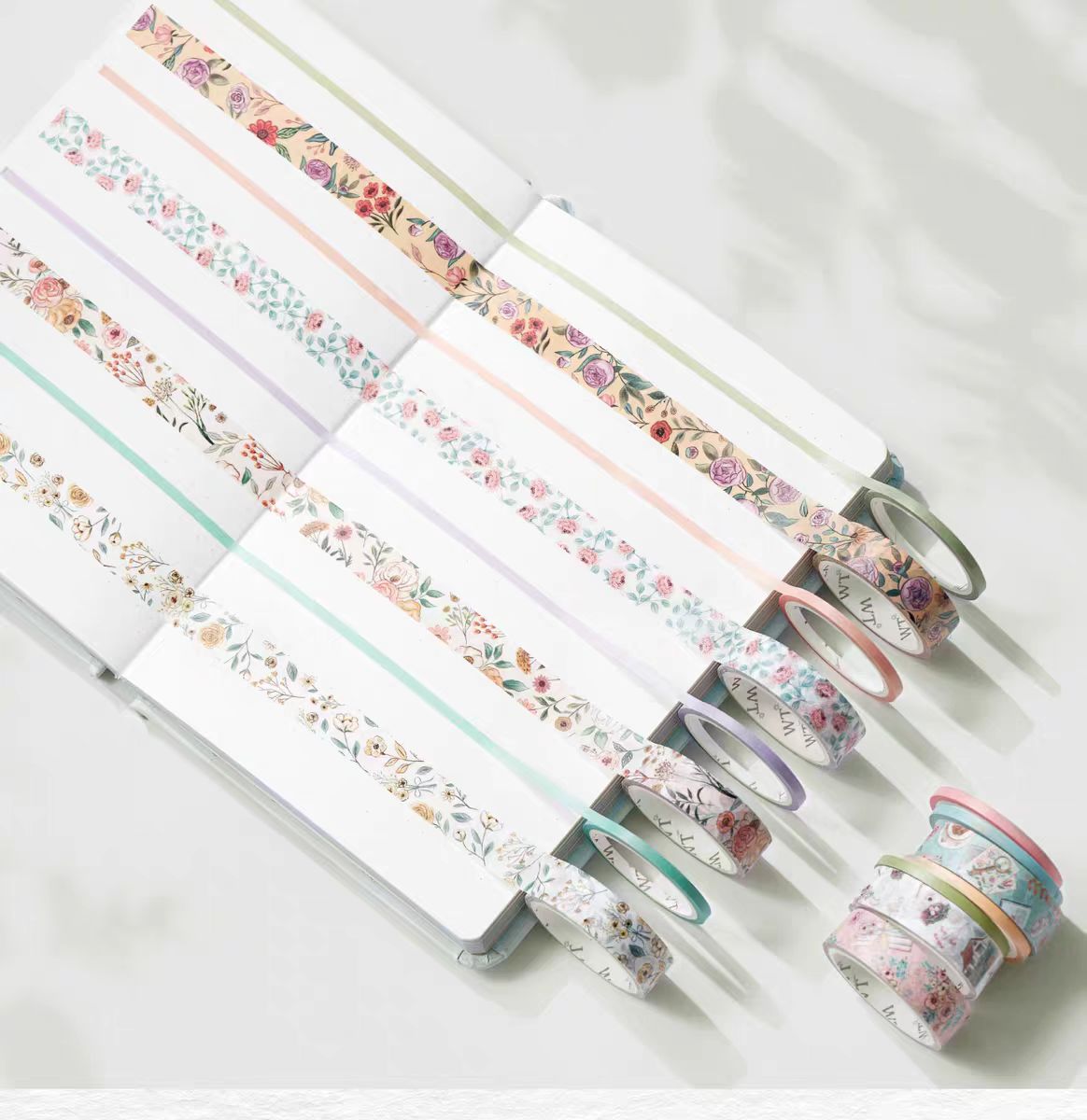 Journal Washi tape set (15 rolls/set) 1.2cm*5m*7 rolls & 0.3cm*5m*8 rolls