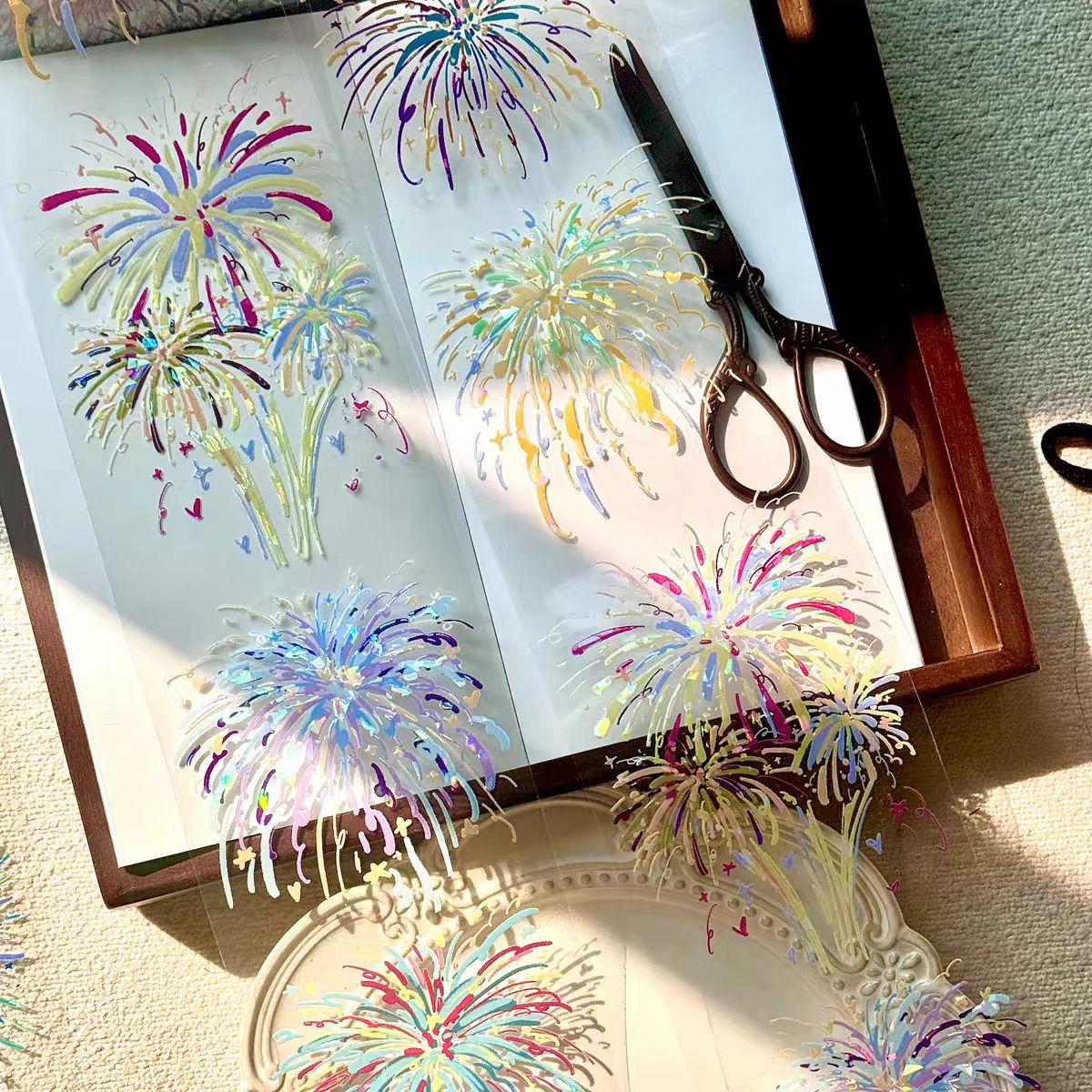 Cinta decorativa (fuegos artificiales) 9cm*6m/rollo
