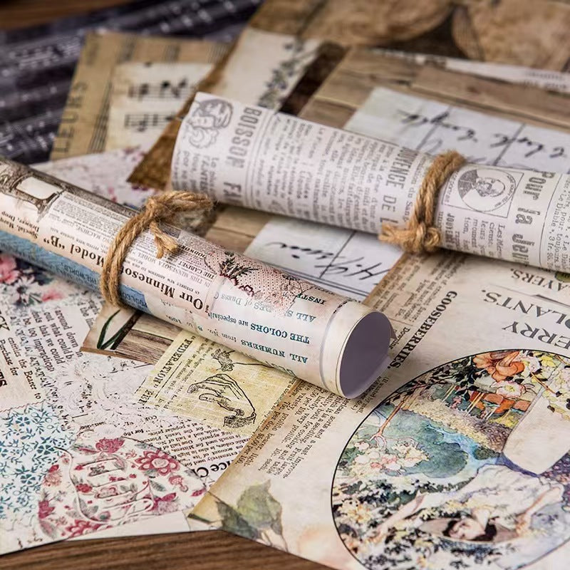 20 Sheets/pack Vintage Junk Journal Paper Pack, Retro Scrapbook Background Paper for DIY Craft & Card Making