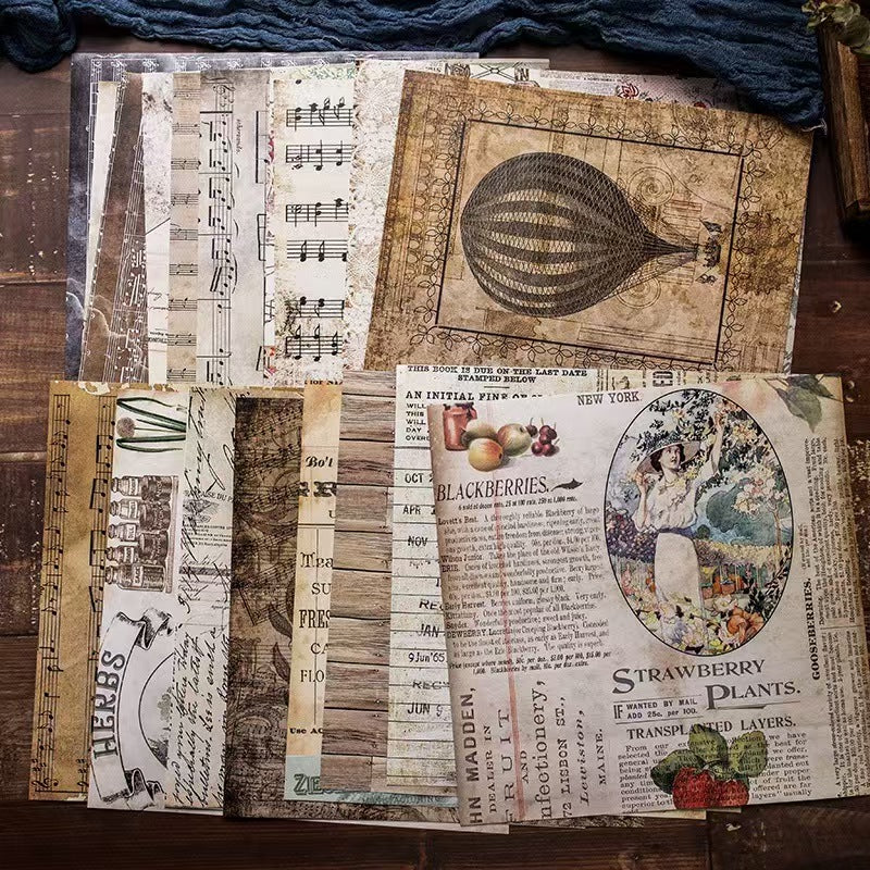 20 Sheets/pack Vintage Junk Journal Paper Pack, Retro Scrapbook Background Paper for DIY Craft & Card Making