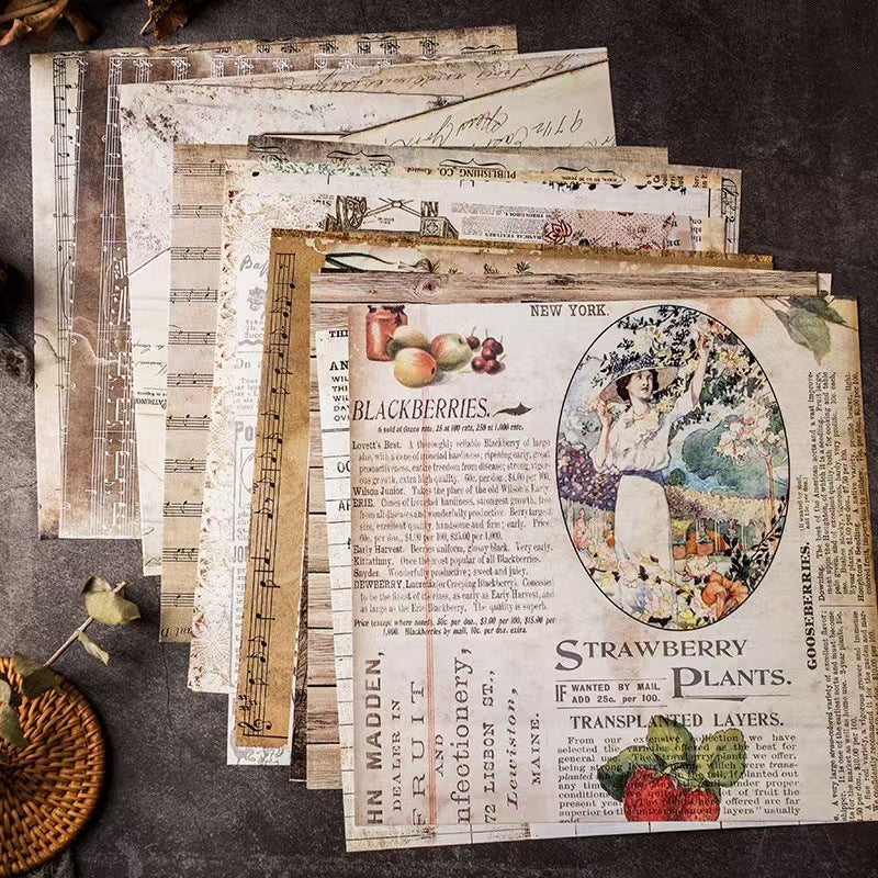 20 Sheets/pack Vintage Junk Journal Paper Pack, Retro Scrapbook Background Paper for DIY Craft & Card Making