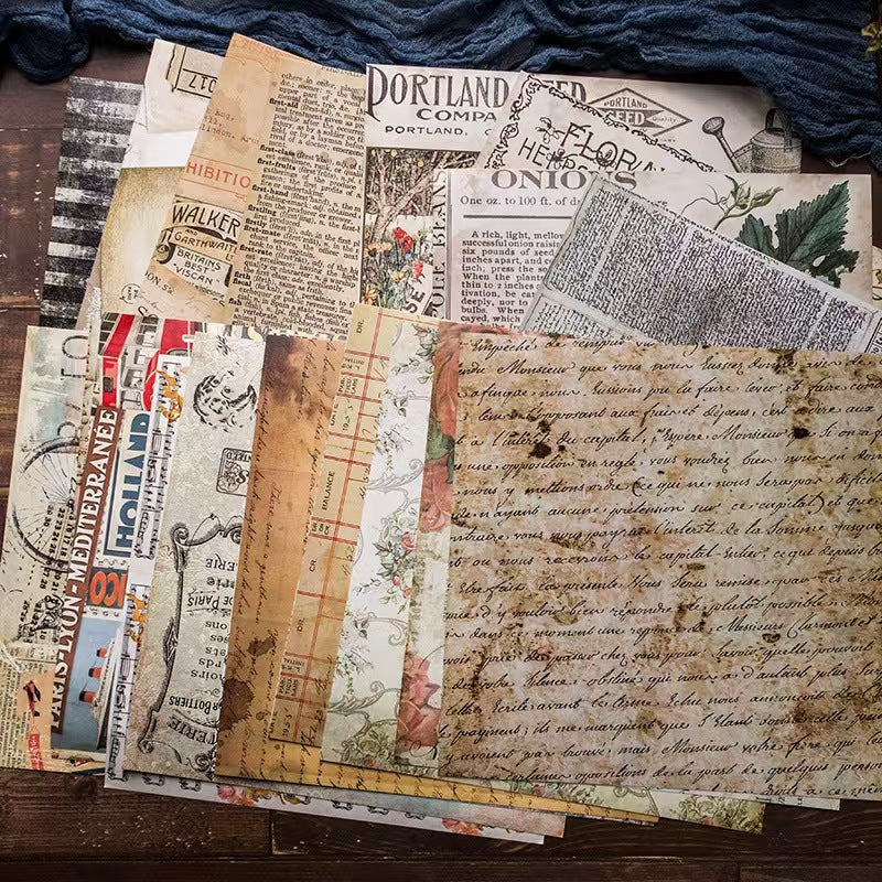 20 Sheets/pack Vintage Junk Journal Paper Pack, Retro Scrapbook Background Paper for DIY Craft & Card Making