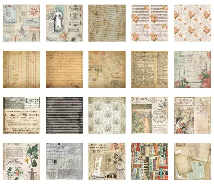 20 Sheets/pack Vintage Junk Journal Paper Pack, Retro Scrapbook Background Paper for DIY Craft & Card Making