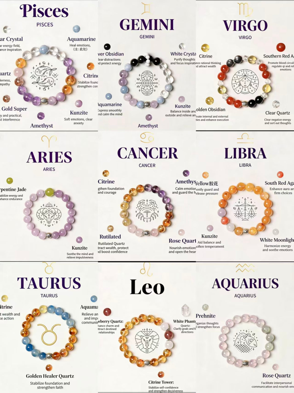12 Constellation Crystal Bead Bracelet | Spiritual Energy Healing
