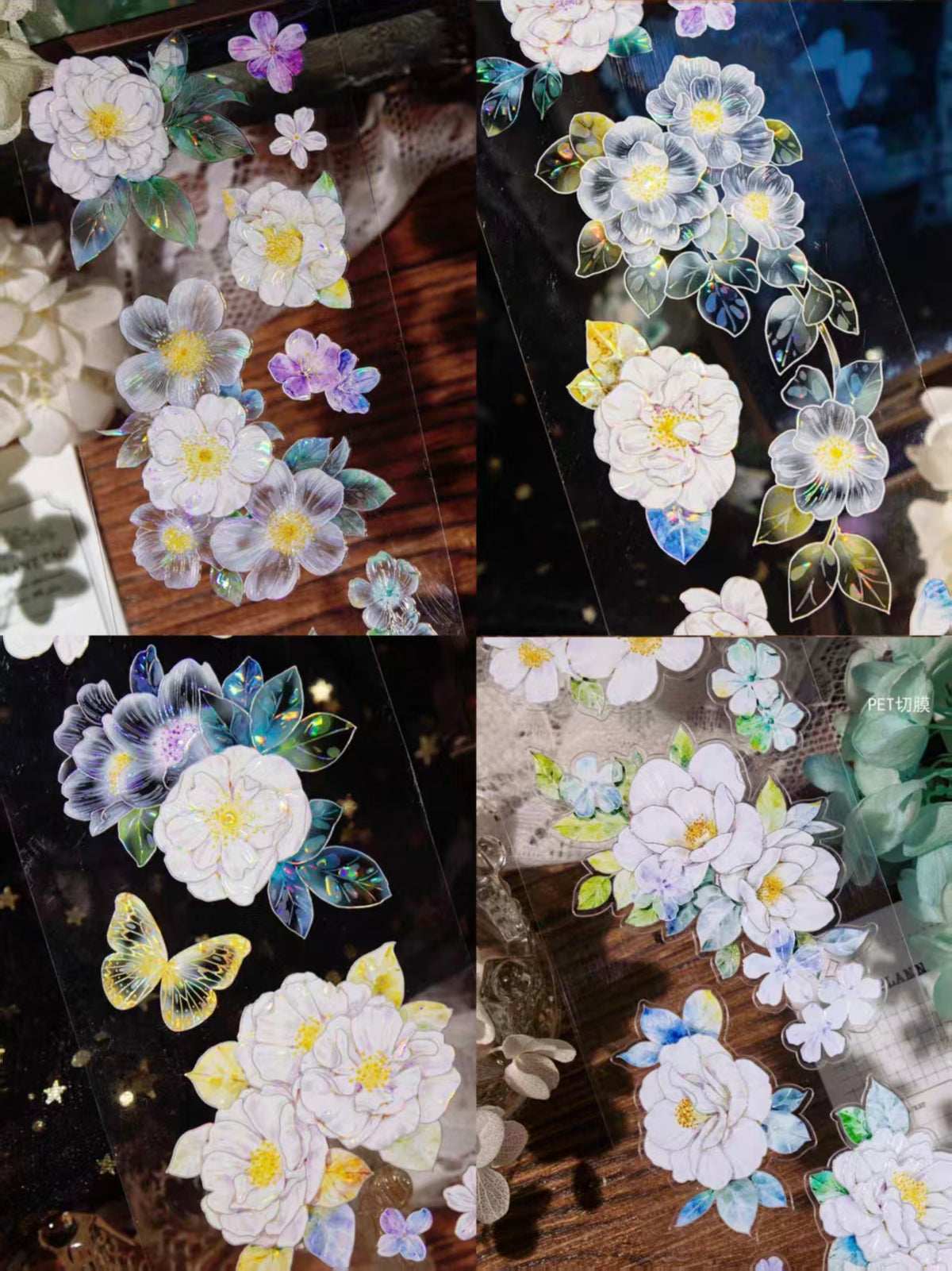INS Style Pastel Flower Pre-Cut PET/ Washi Tape, Decorative Adhesive Tape for Scrapbooking, Bullet Journal, DIY Craft & Gift Wrapping