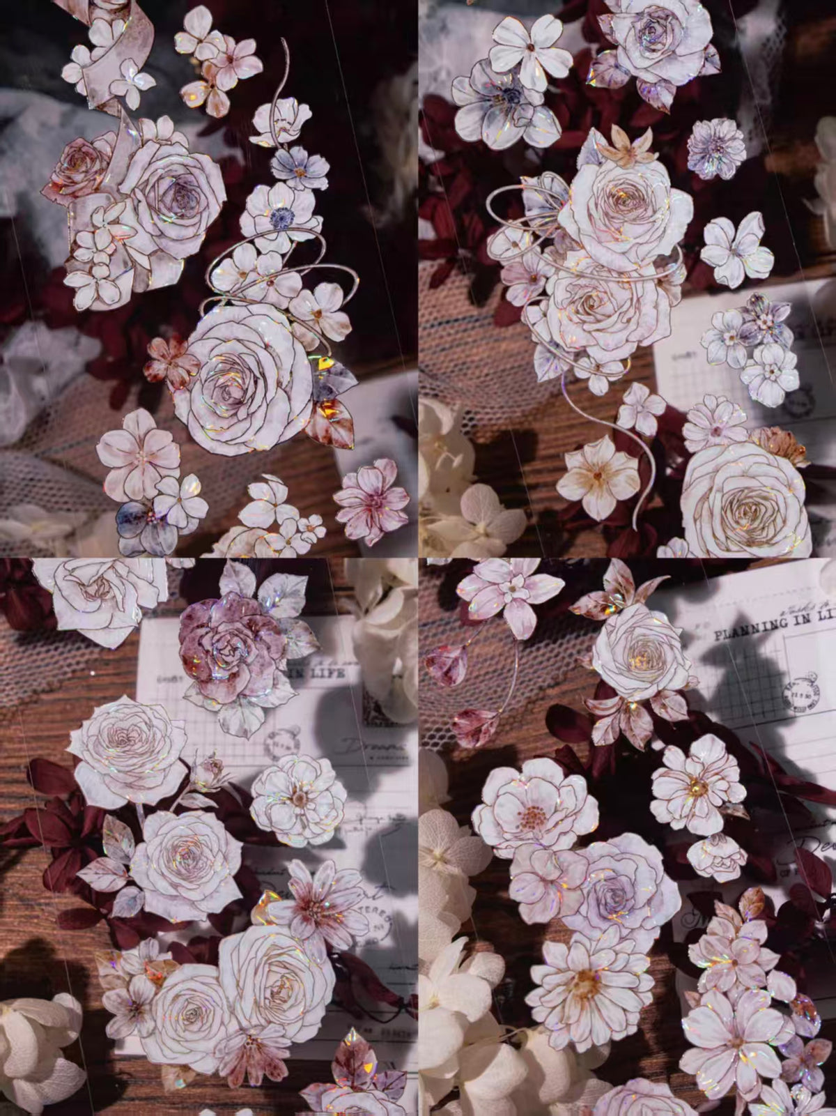 INS Style Pastel Flower Pre-Cut PET/ Washi Tape, Decorative Adhesive Tape for Scrapbooking, Bullet Journal, DIY Craft & Gift Wrapping
