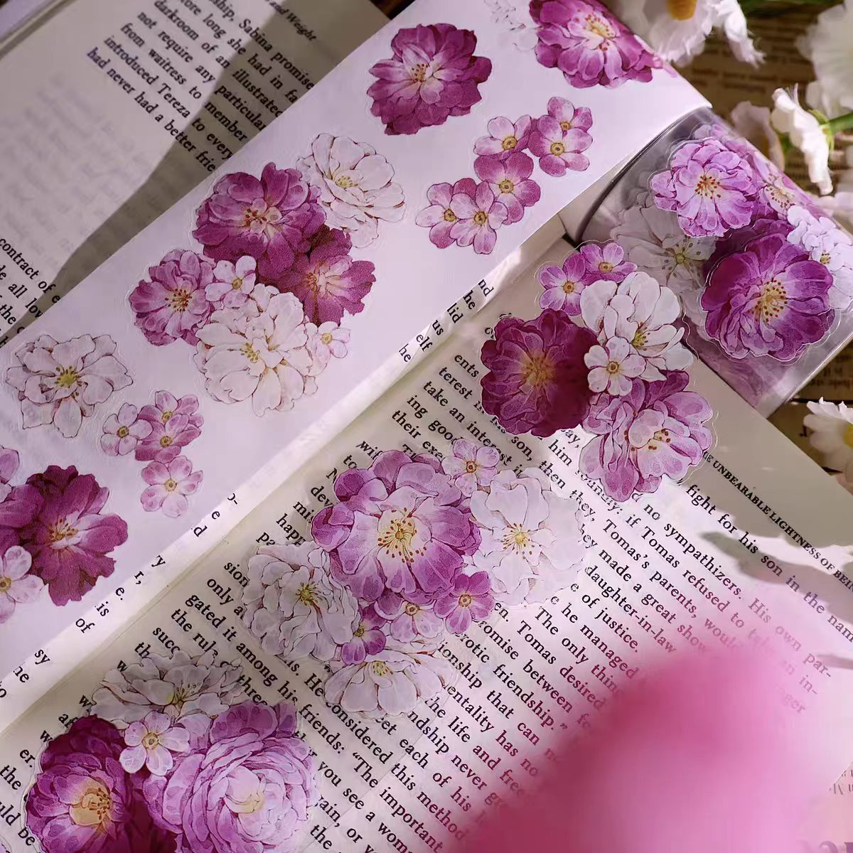 INS Style Pastel Flower Pre-Cut PET/ Washi Tape, Decorative Adhesive Tape for Scrapbooking, Bullet Journal, DIY Craft & Gift Wrapping (5cm*5m/roll)