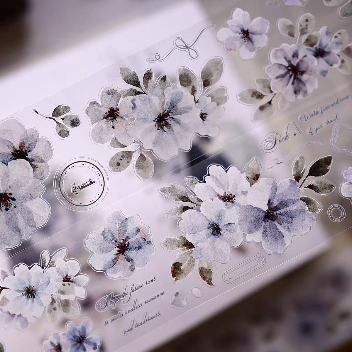 INS Style Pastel Flower Pre-Cut PET/ Washi Tape, Decorative Adhesive Tape for Scrapbooking, Bullet Journal, DIY Craft & Gift Wrapping (5.5cm*6m/roll)