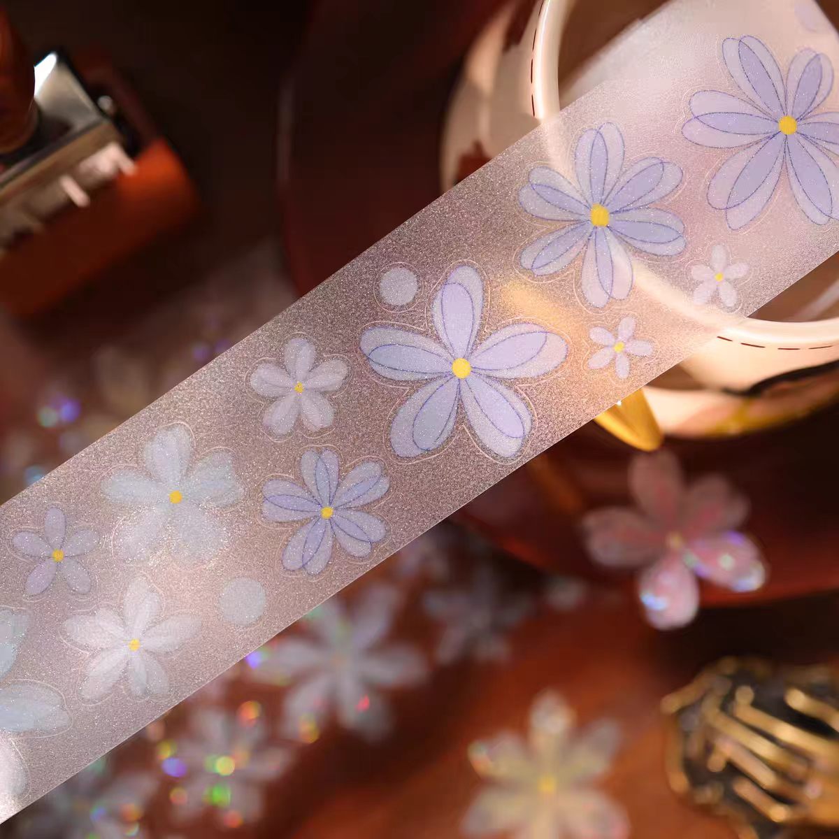 Floral Pattern Pre-cut Washi & PET Tape Set - Decorative Adhesive Tape for Journaling, Scrapbooking & Craft Projects