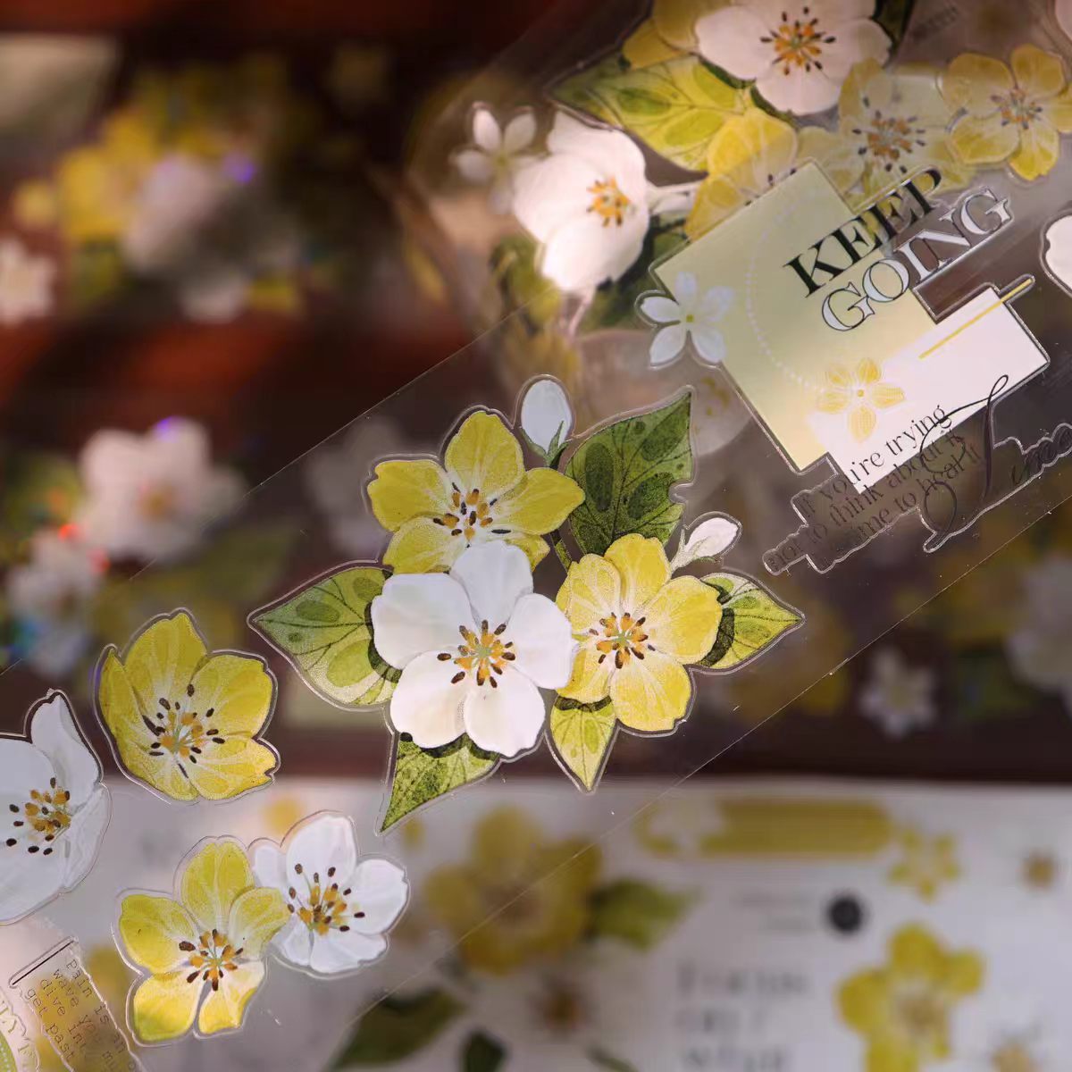 Floral Pattern Pre-cut Washi & PET Tape Set - Decorative Adhesive Tape for Journaling, Scrapbooking & Craft Projects
