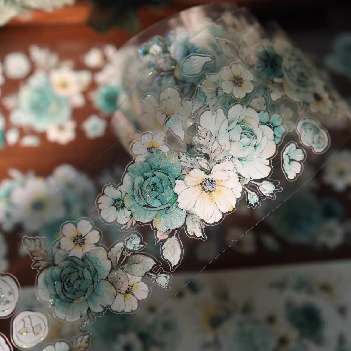 Floral Pattern Pre-cut Washi & PET Tape Set - Decorative Adhesive Tape for Journaling, Scrapbooking & Craft Projects