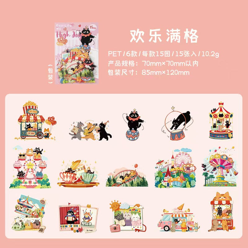 Journal lovely cat PET sticker packs (15pcs/pack)