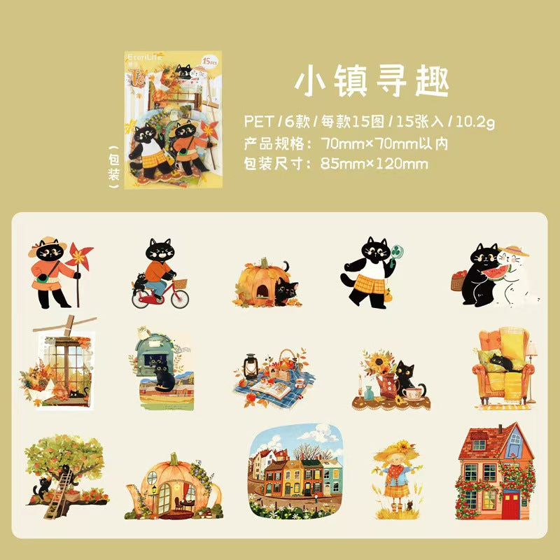 Journal lovely cat PET sticker packs (15pcs/pack)