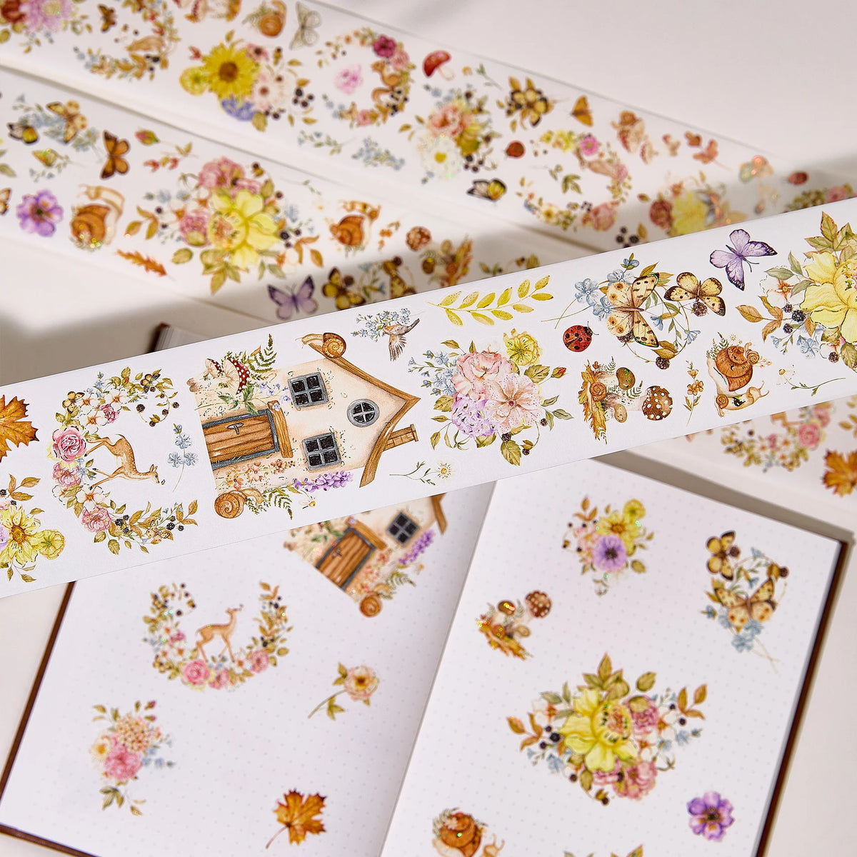 Pre-cut Golden Harvest Wide Washi/PET Tape (Seashell Gilded) 5m/roll