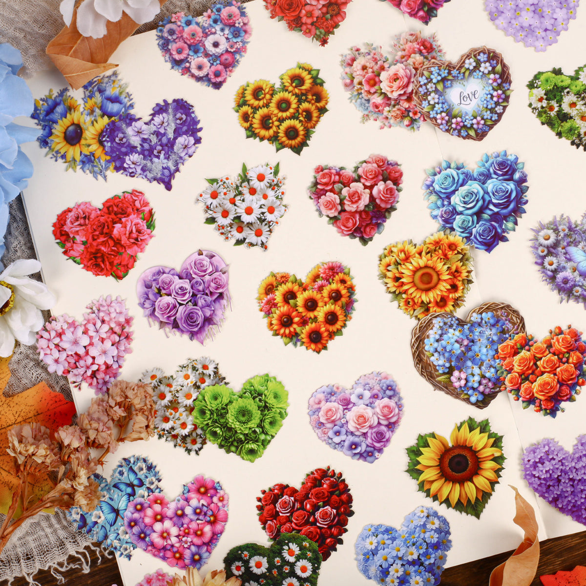 Journal sticker packs (16 pcs/pack) Heart Flower Series