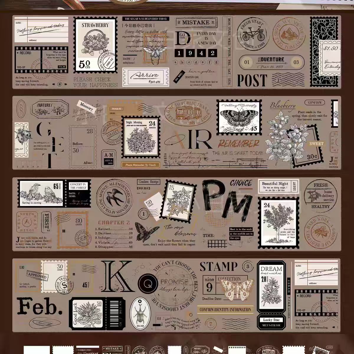 شريط المجلات (طوابع الملصقات العتيقة) 6 أمتار / لفة