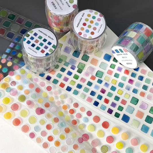 Journal tape watercolor stickers (dots/squares) 4.5cm*5.2m/roll