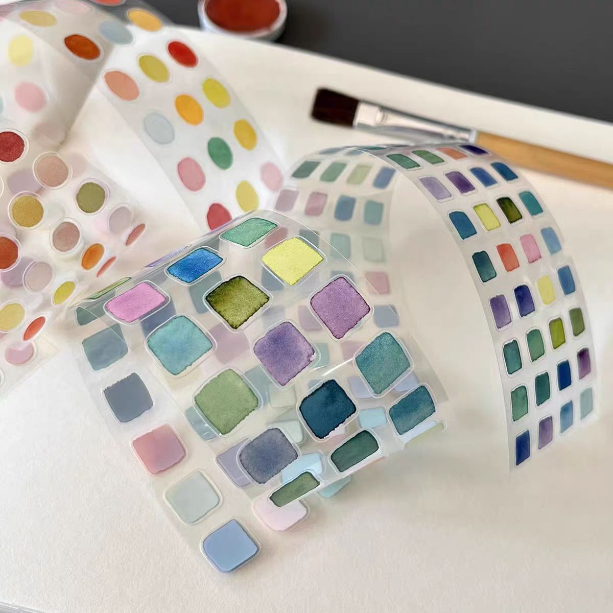 Journal tape watercolor stickers (dots/squares) 4.5cm*5.2m/roll