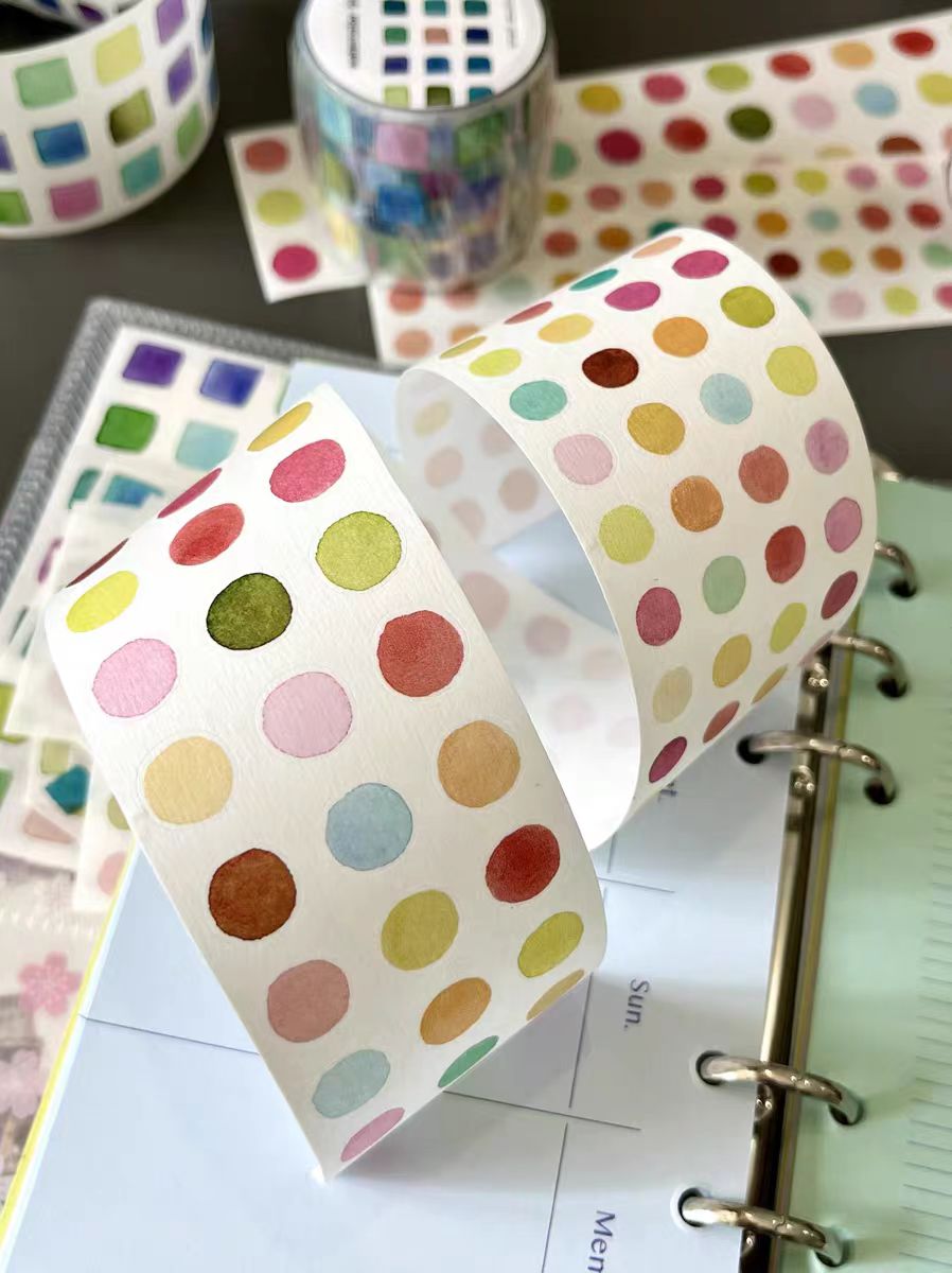 Journal tape watercolor stickers (dots/squares) 4.5cm*5.2m/roll