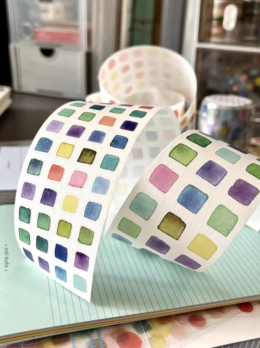 Journal tape watercolor stickers (dots/squares) 4.5cm*5.2m/roll