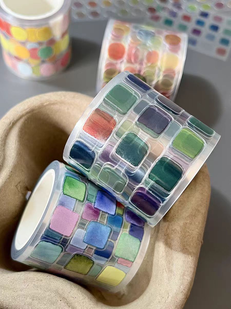 Journal tape watercolor stickers (dots/squares) 4.5cm*5.2m/roll