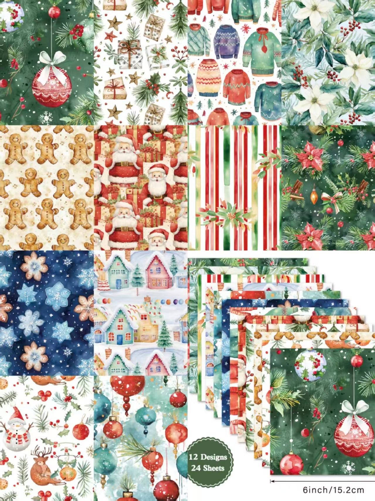 6 inch Journal paper packs (Christmas) 24 sheets/pack