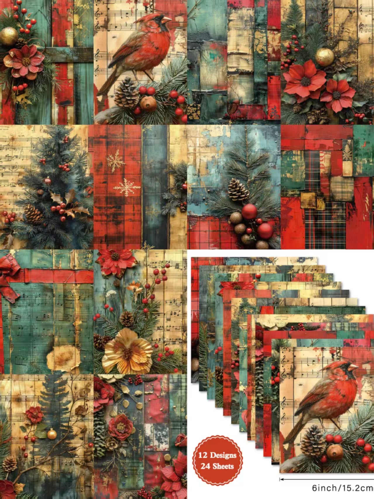 6 inch Journal paper packs (Christmas) 24 sheets/pack