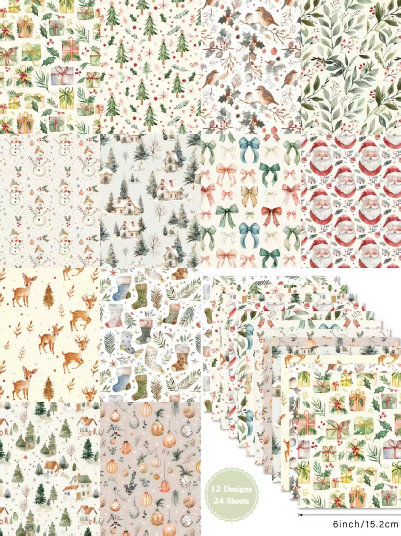 6 inch Journal paper packs (Christmas) 24 sheets/pack