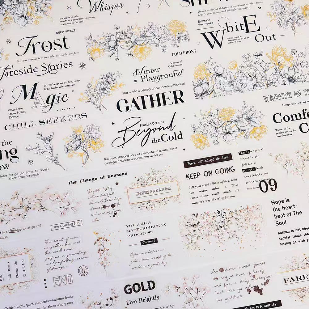 Journal Pre-cut Flowers and Fonts PET Tape (5cm*6m/roll)