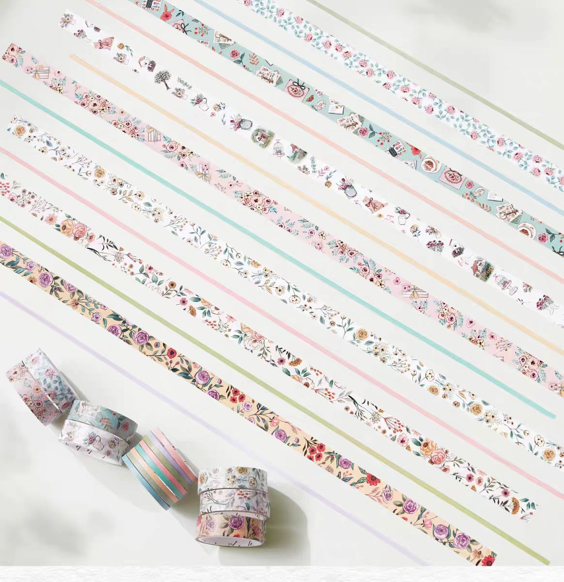 Journal Washi tape set (15 rolls/set) 1.2cm*5m*7 rolls & 0.3cm*5m*8 rolls