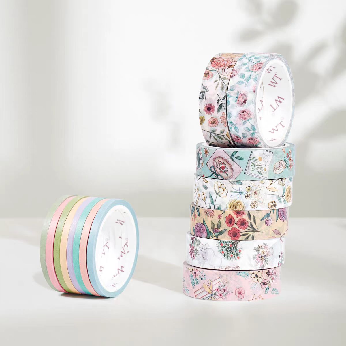 Journal Washi tape set (15 rolls/set) 1.2cm*5m*7 rolls & 0.3cm*5m*8 rolls