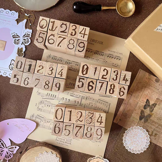 Wooden stamp set (Digital series) 10pcs/set (2*2cm/pcs)