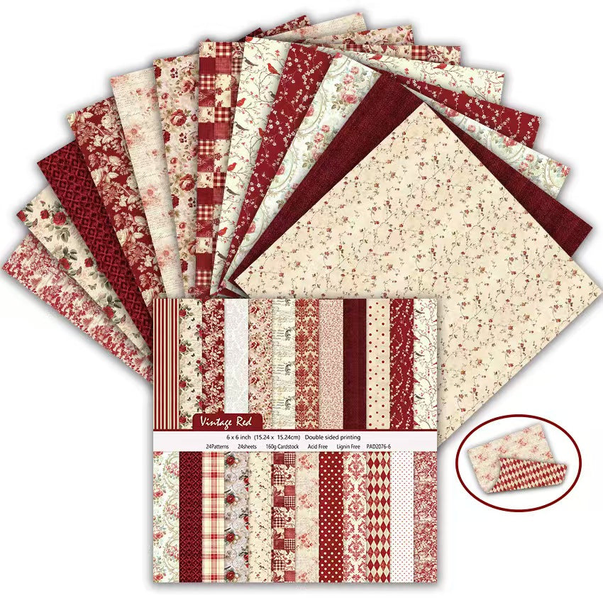 6 Inch Double Sided Vintage Scrapbook Paper Pack, Retro Junk Journal Paper (24 sheets/pack)