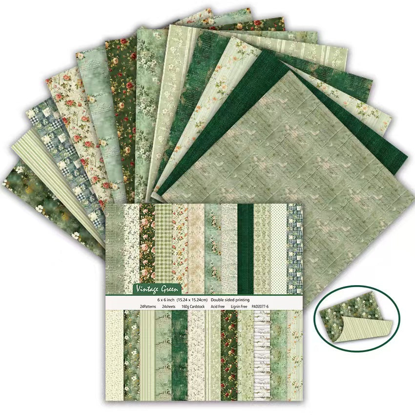 6 Inch Double Sided Vintage Scrapbook Paper Pack, Retro Junk Journal Paper (24 sheets/pack)
