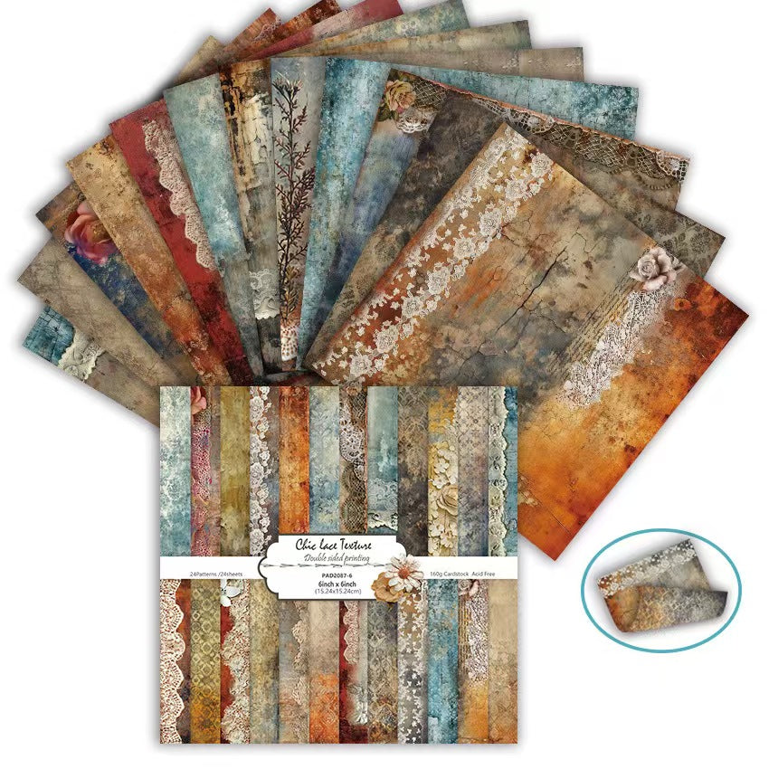 6 Inch Double Sided Vintage Scrapbook Paper Pack, Retro Junk Journal Paper (24 sheets/pack)