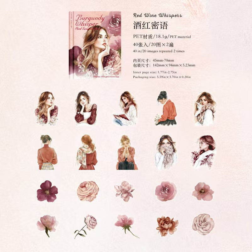 Journal PET sticker packs (Flower and character) 40pcs/pack
