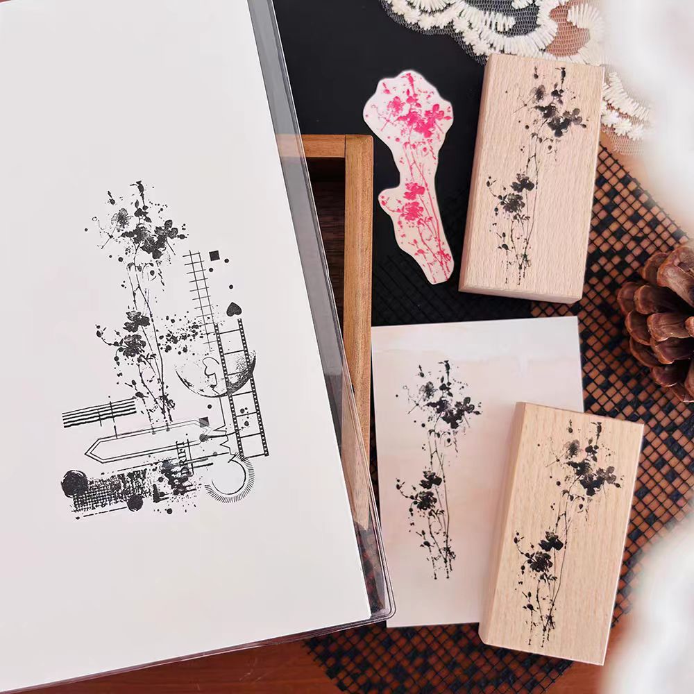 Journal retro flower wooden stamp