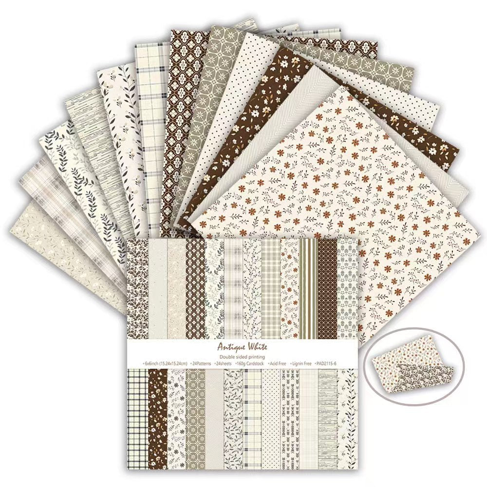 6 Inch Double Sided Vintage Scrapbook Paper Pack, Retro Junk Journal Paper (24 sheets/pack)