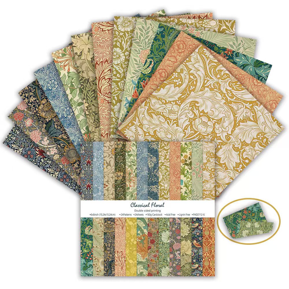 6 Inch Double Sided Vintage Scrapbook Paper Pack, Retro Junk Journal Paper (24 sheets/pack)