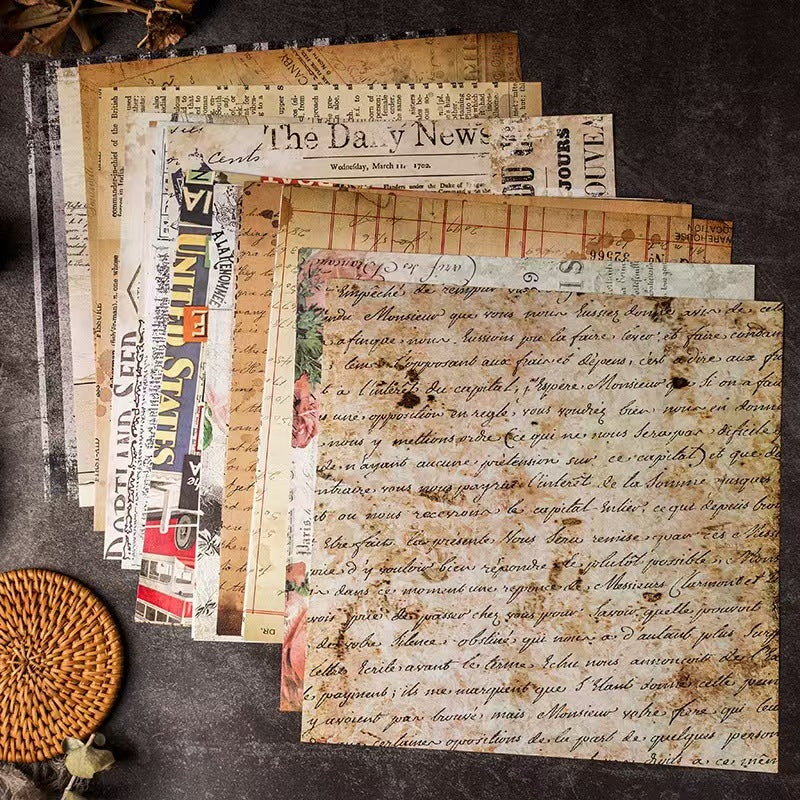 20 Sheets/pack Vintage Junk Journal Paper Pack, Retro Scrapbook Background Paper for DIY Craft & Card Making