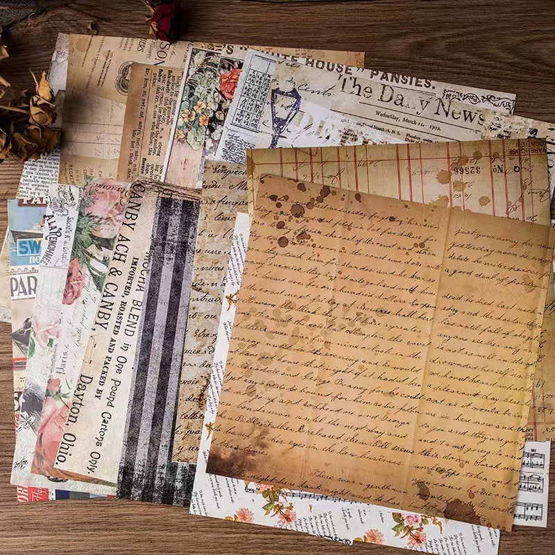 20 Sheets/pack Vintage Junk Journal Paper Pack, Retro Scrapbook Background Paper for DIY Craft & Card Making